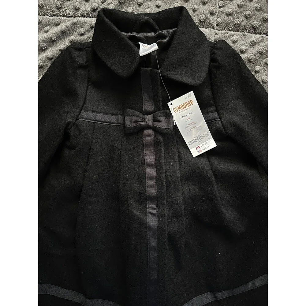 NEW 12-18-24 Months Gymboree Vintage Wool Peacoat Audrey Hepburn Black Jacket